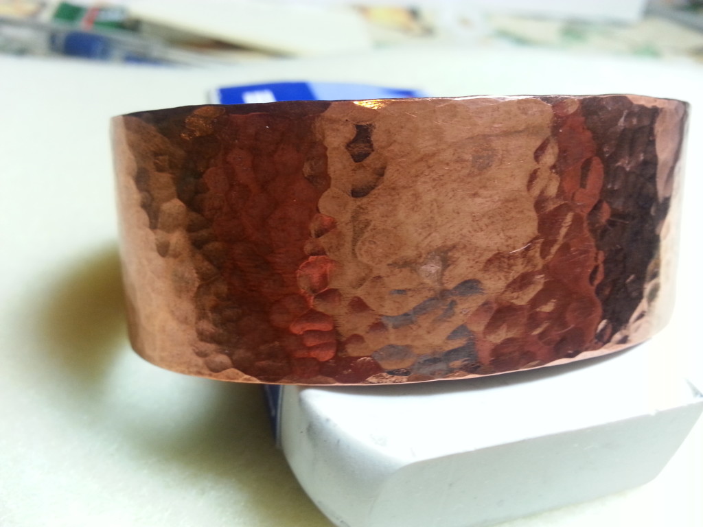 hammered forged copper cuff bracelet wide